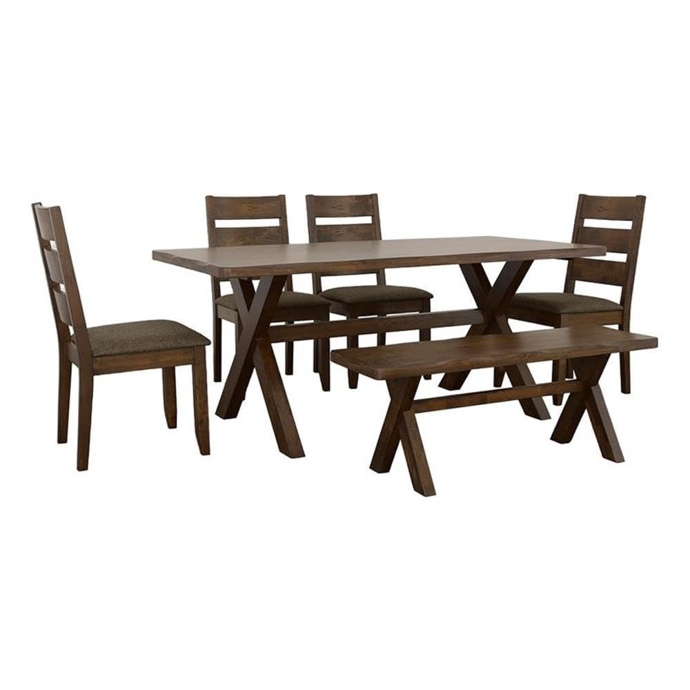 Alston 6-Piece Dining Set with Trestle Table, Knotty Nutmeg & Grey