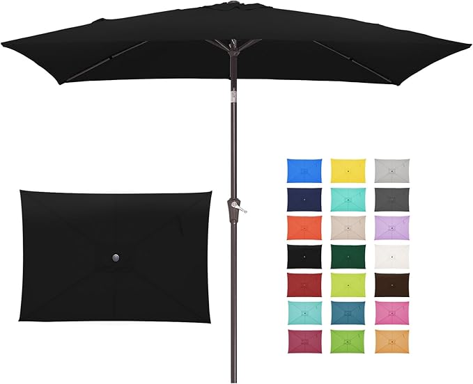 6.5x10 ft Rectangular Patio Umbrellas Outdoor Market Umbrella with Push Button Tilt and Crank, Rectangle Table Umbrella 6 Sturdy Ribs UV Protection for Pool Garden Backyard Deck, Taro Purple