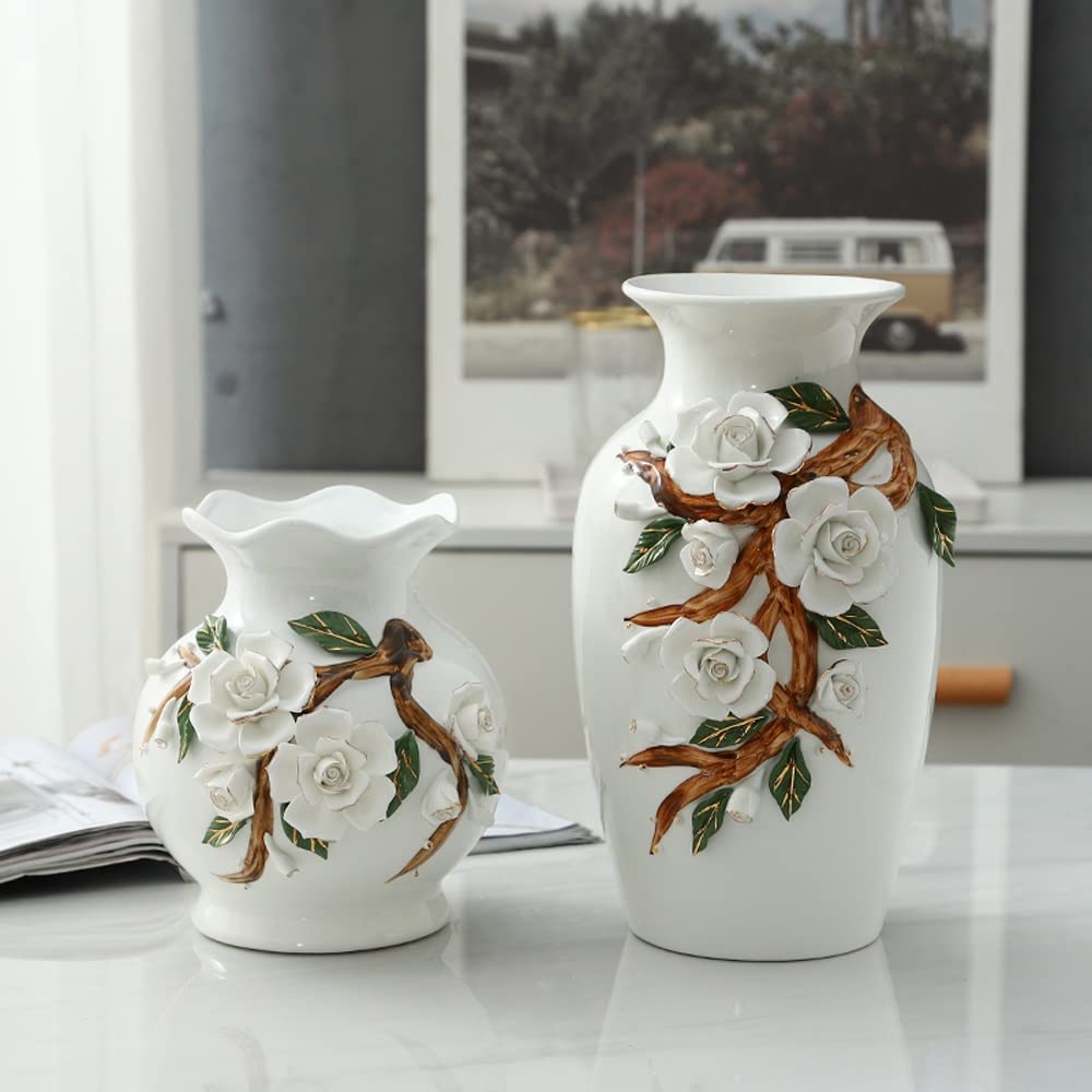 White Ceramic Vase, Modern Art Decorative Flowers Vases,Centerpieces for Dining Table