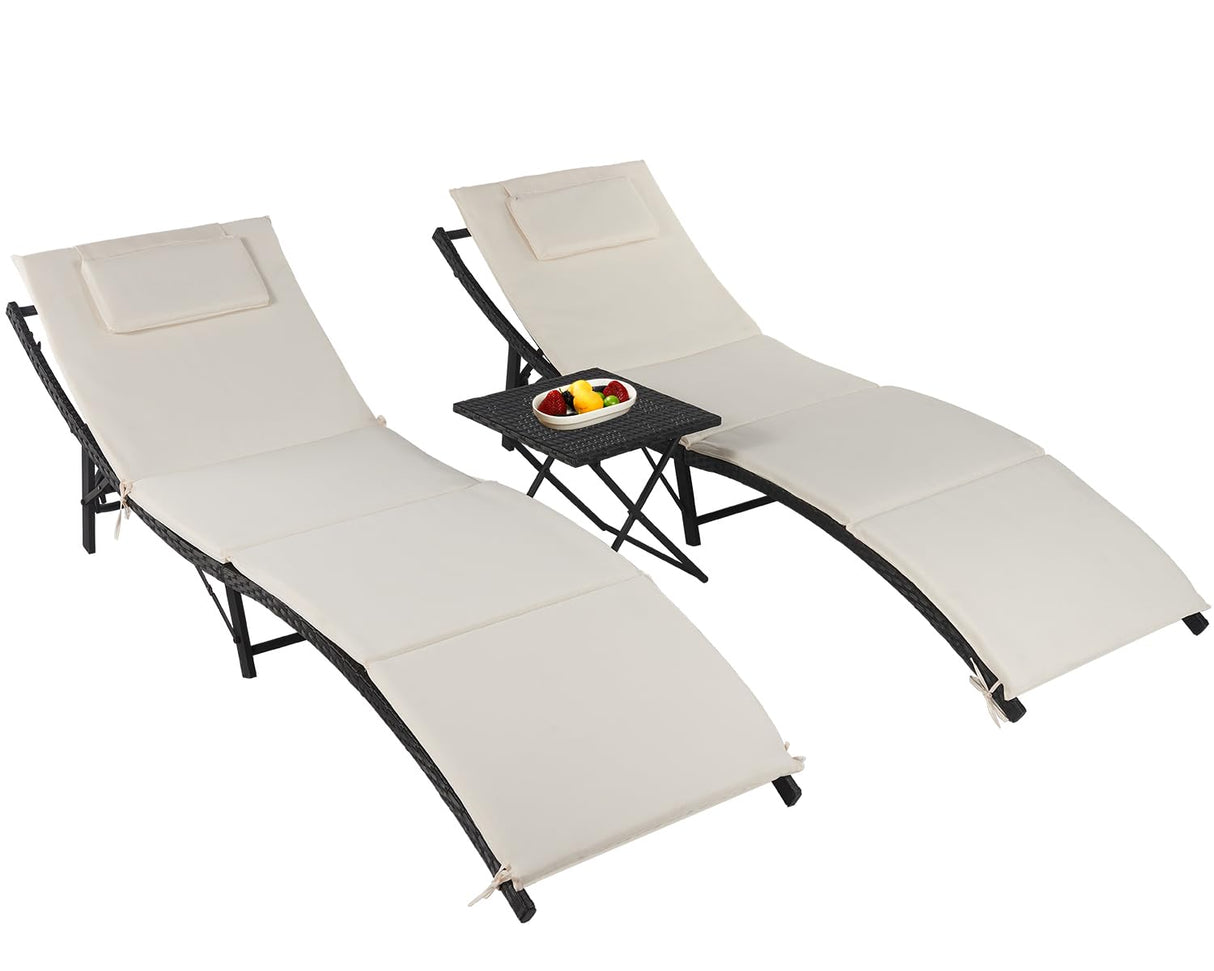hairs Set of 2 Outdoor Wicker Lounge Chairs Portable Adjustable Chaise Lounge Folding