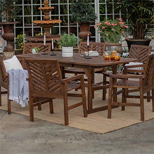 6 Person Outdoor Wood Chevron Patio Furniture Dining Set Extendable Table Chairs All tio