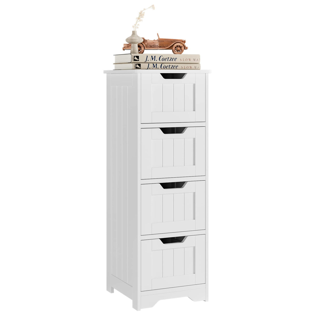 Bathroom Storage Cabinet, Side Cabinet with 4 Drawers, 11.8” x 11.8” x 32.5” Freestanding