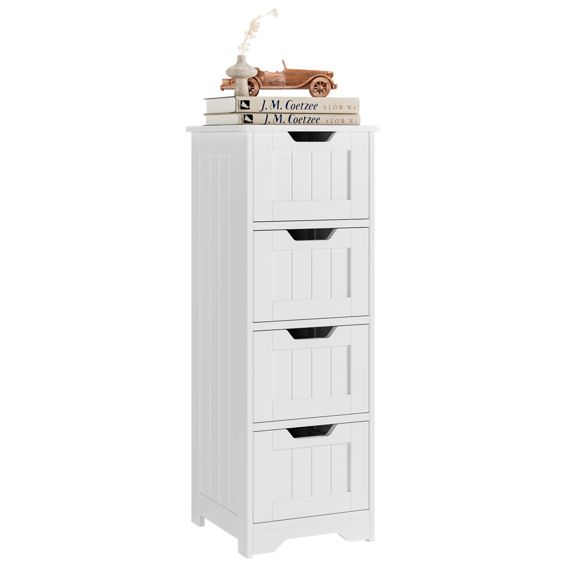 Bathroom Storage Cabinet, Side Cabinet with 4 Drawers, 11.8” x 11.8” x 32.5” Freestanding