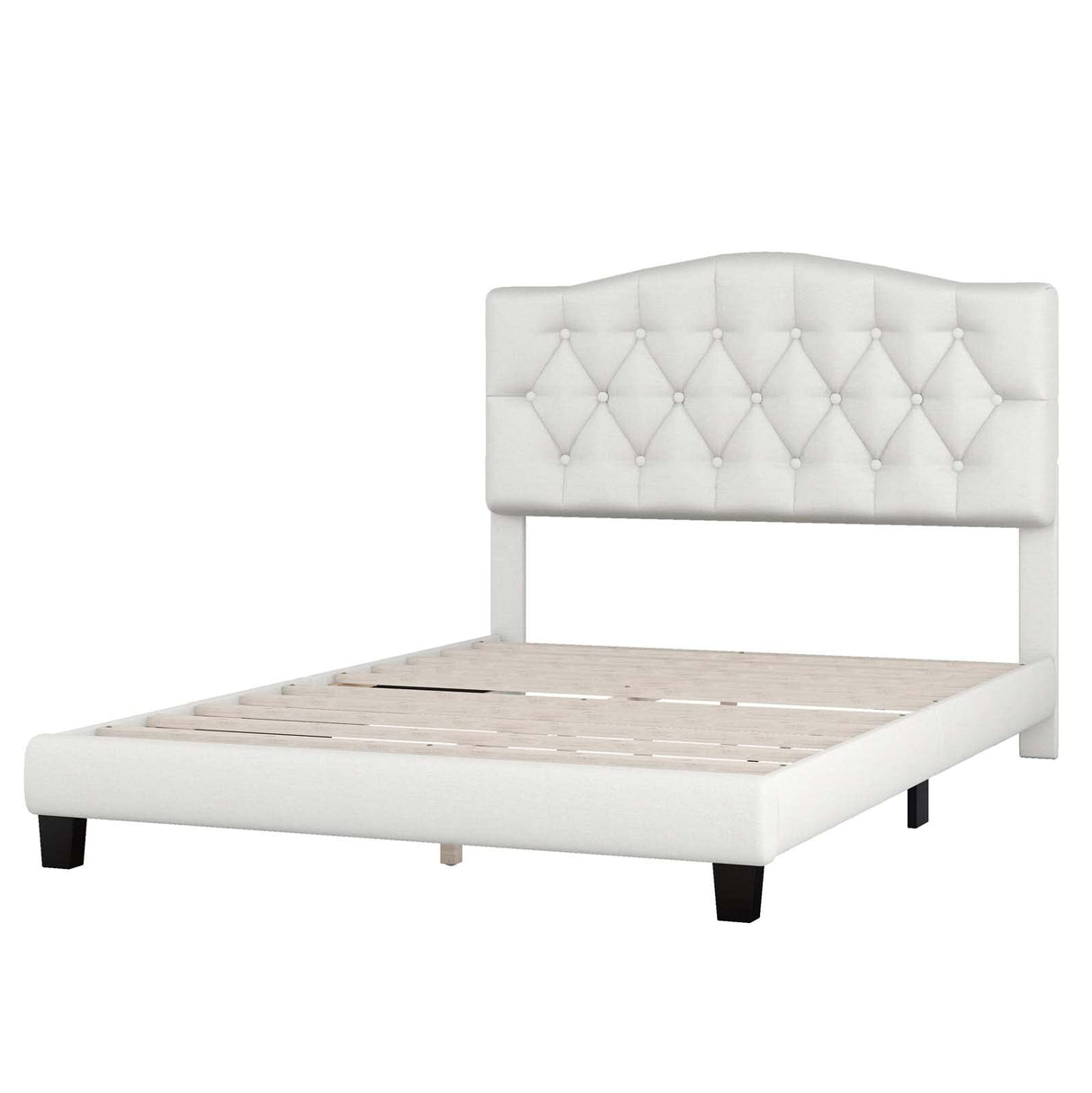 Full Size Upholstered Platform Bed Frame with Saddle Curved Headboard