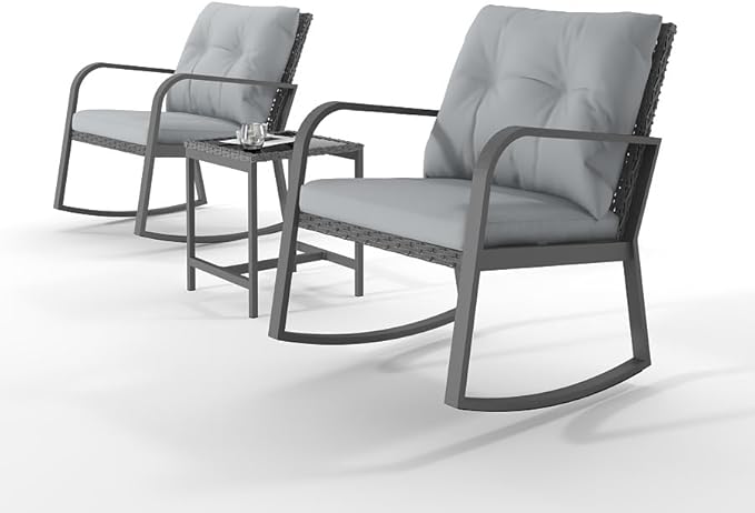 Patio Rocking Chair Outdoor Bistro Set (Dark Blue, 3PIECES)