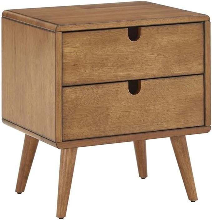 2-Drawer Mid-Century Rubberwood Nightstand in Natural Oak