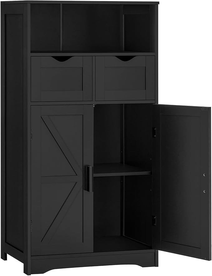 Bathroom Cabinet, Storage Cabinet with 2 Adjustable Drawers & 2 Barn Doors, Standing