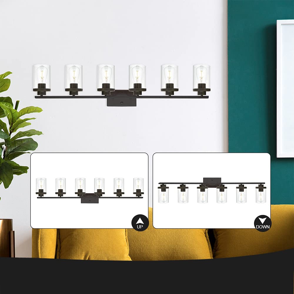 Farmhouse Vanity Lighting Fixtures Oil Rubbed Bronze 6 Light with Glass Shade Bathroom Light