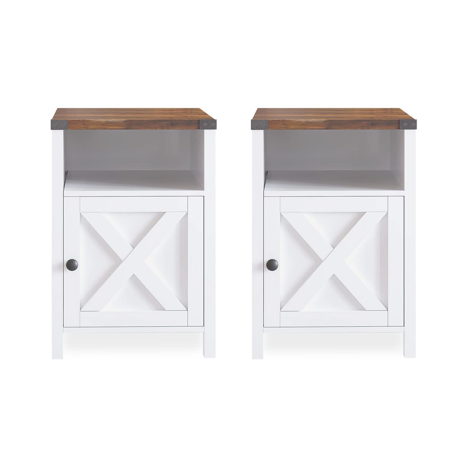 Farmhouse End Table, Rustic End Table with Barn Door and Shelf, White End Tables