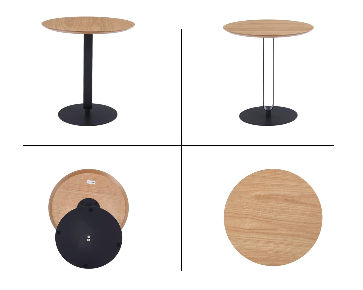 Modern Side Table, Round End Table with Black Metal Frame, Wood Nightstand Bedside Table for Small Spaces Living Room Bedroom Office, Natural Wood Color