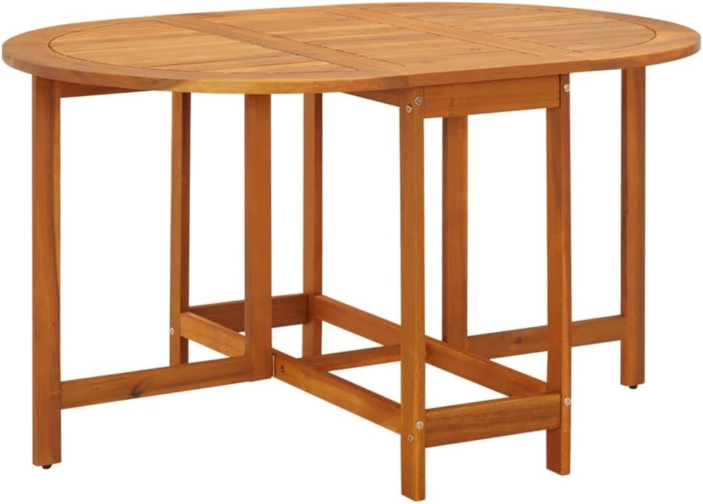 Oval Drop Leaf Patio Table - Solid Acacia Wood Outdoor Dining Furniture