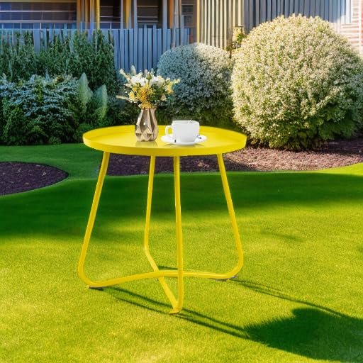 Yellow Outdoor Side Tables, Small Outdoor Table, Round Patio Side Table
