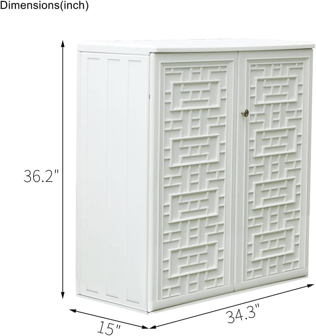 Outdoor Storage Cabinet Waterproof with Shelf, Off White Plastic Outdoor Cabinets