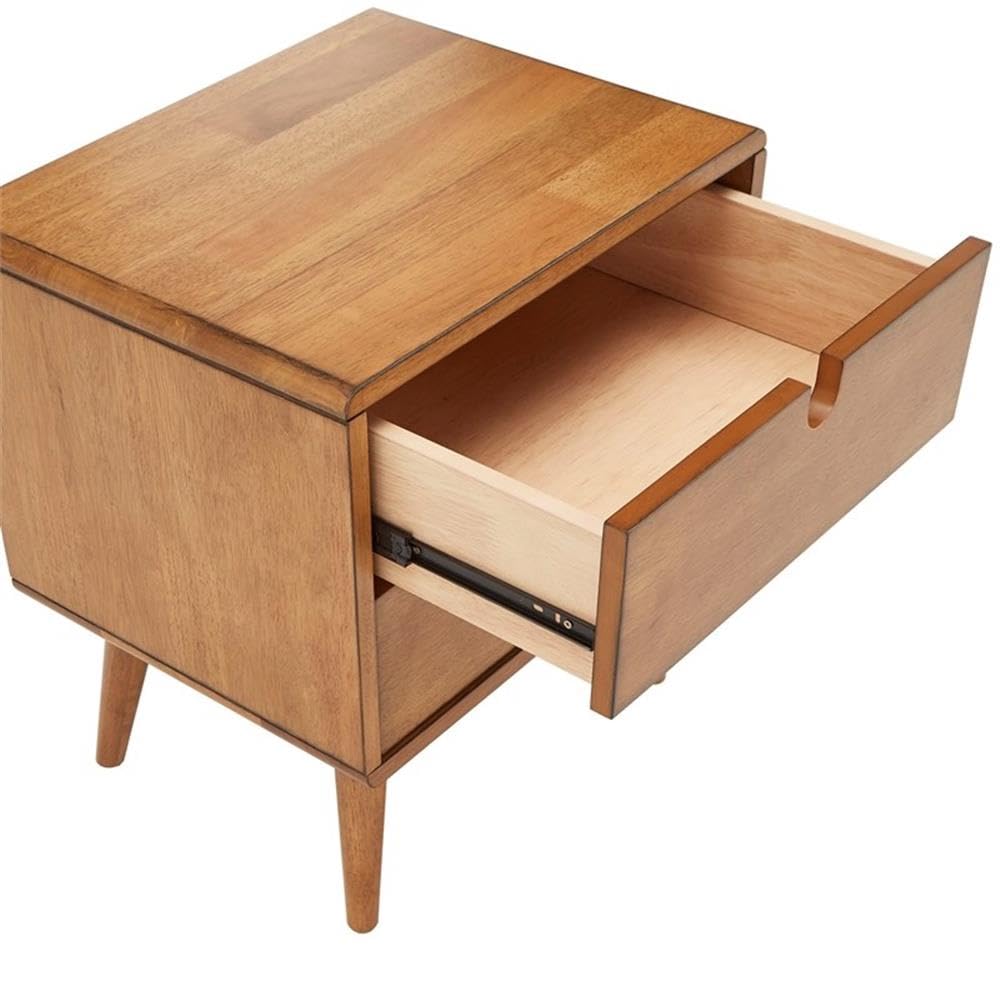 2-Drawer Mid-Century Rubberwood Nightstand in Natural Oak