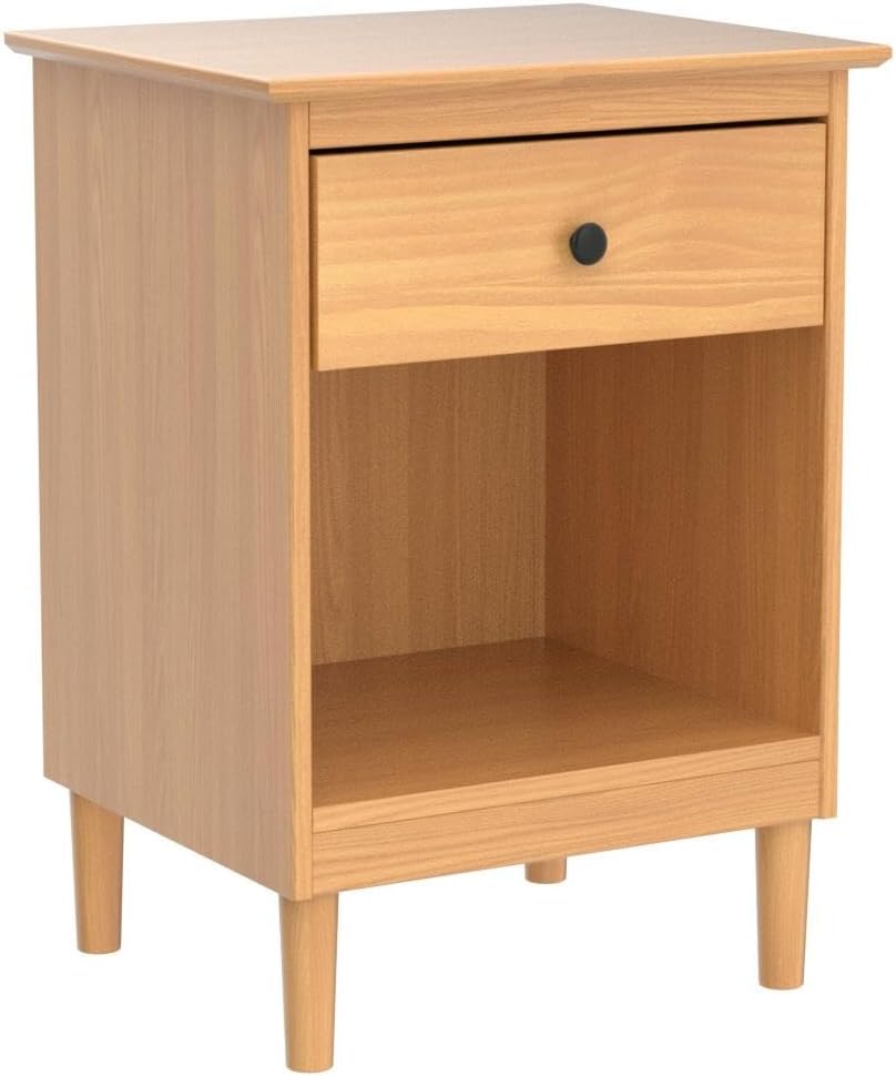 Russ Mid Century Modern 1-Drawer Solid Wood Nightstand Set, Caramel