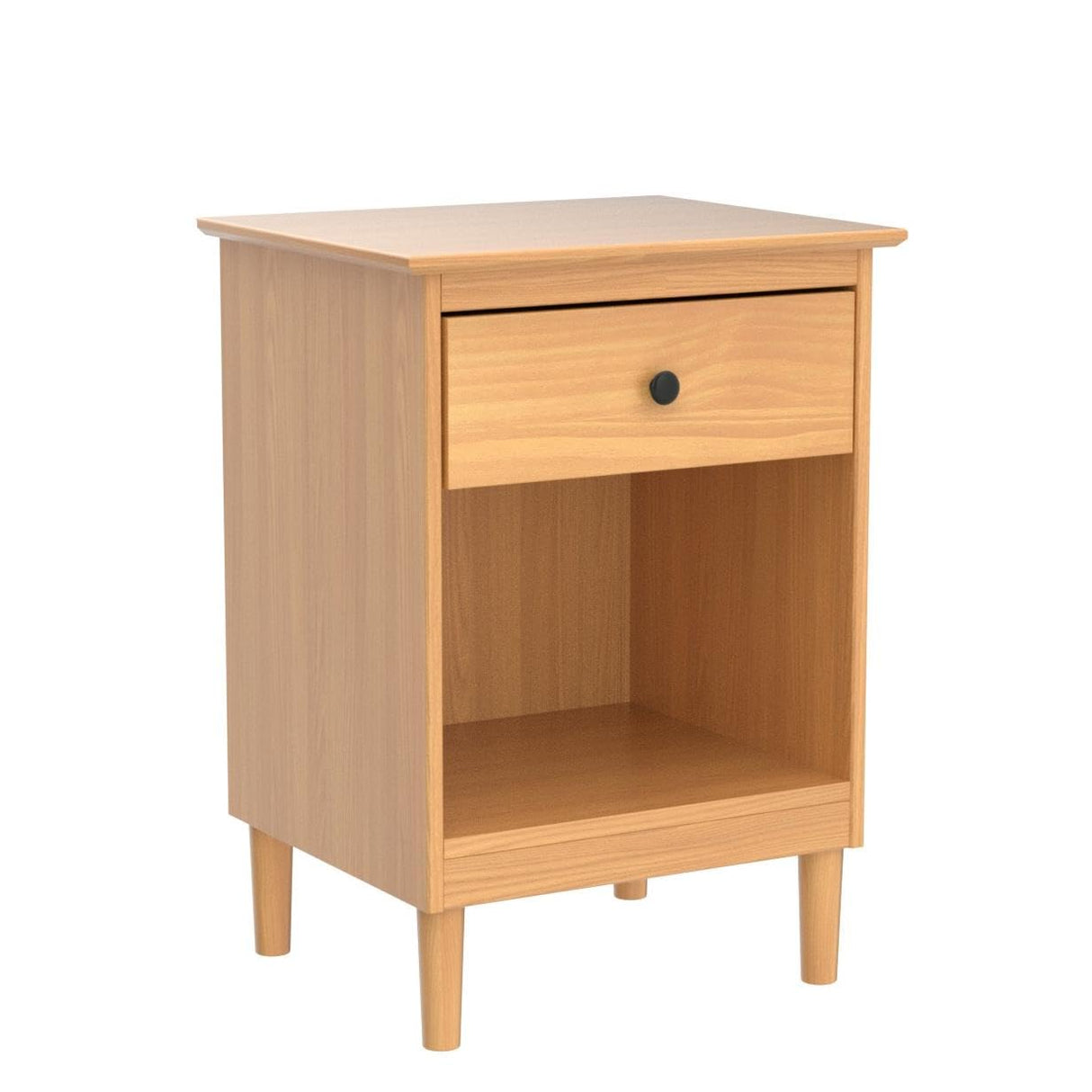 Russ Mid Century Modern 1-Drawer Solid Wood Nightstand Set, Caramel