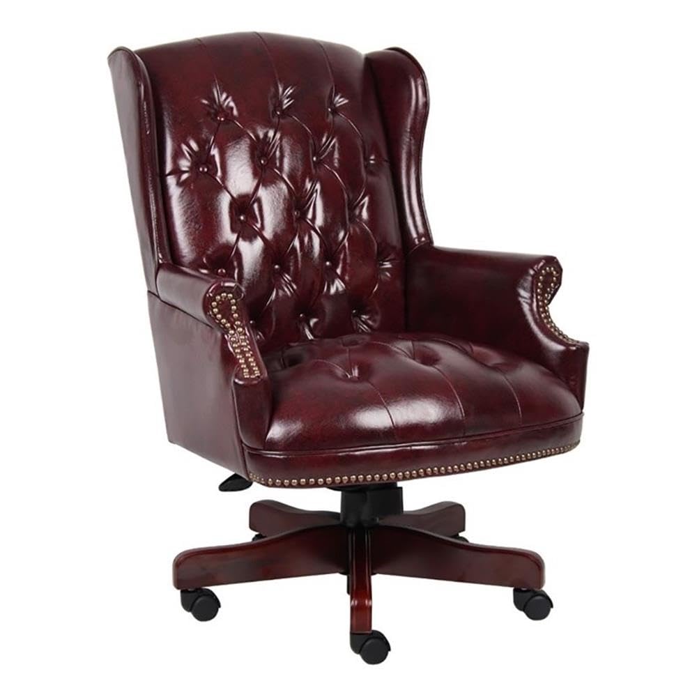 Traditional Faux Leather High Back Tufted Executive Chair - Red