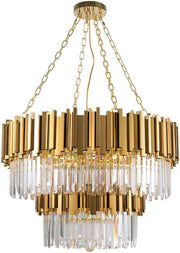 Gold Double Round Crystal Chandelier, Adjustable Golden Ceiling Light 13 Lights Modern