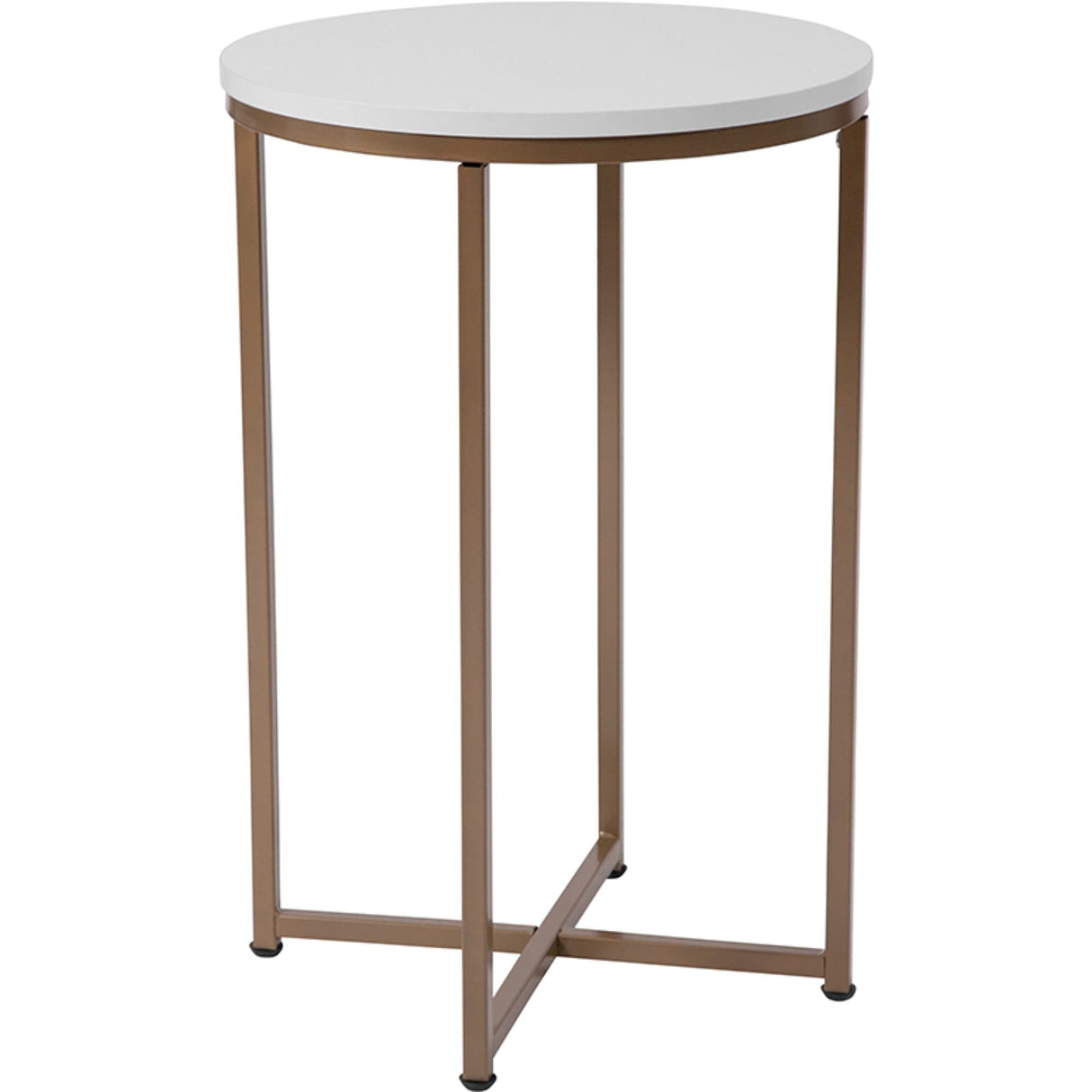 Hampstead Collection End Table - Modern White Finish End Table - Crisscross Brushed Gold Frame