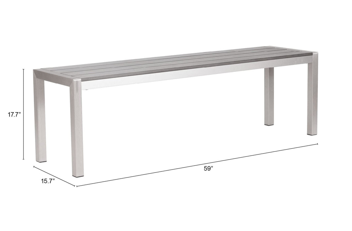 Outdoor Metropolitan Bench Chair, Brushed Aluminum