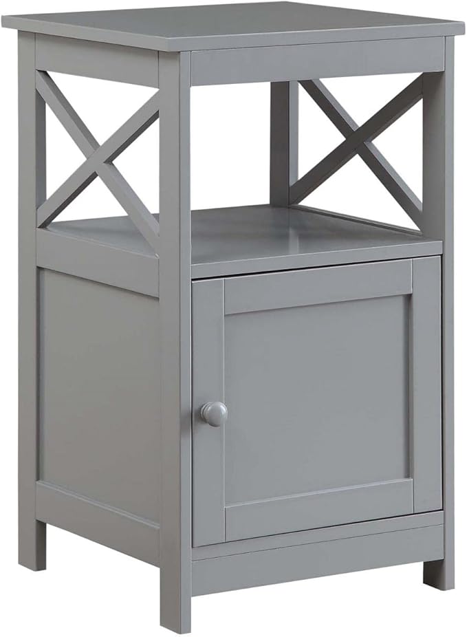 Oxford End Table with Storage Cabinet and Shelf, Cherry/Black