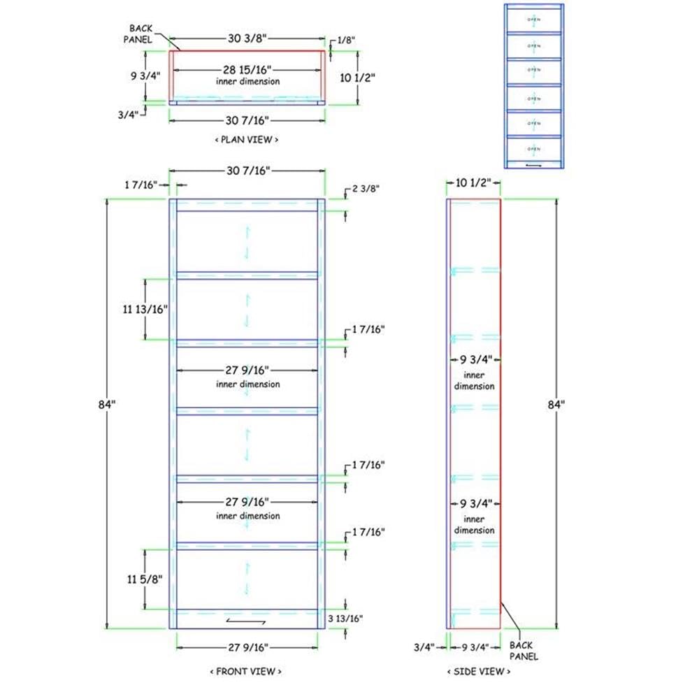 In Wood Midas Six Shelf Bookcase 84" H Cherry Finish