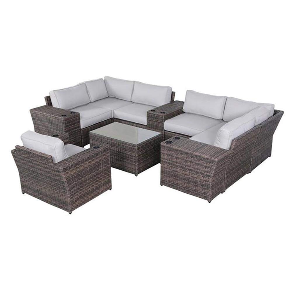 11-Piece Sectional Set w/Cushion in Brown/Gray