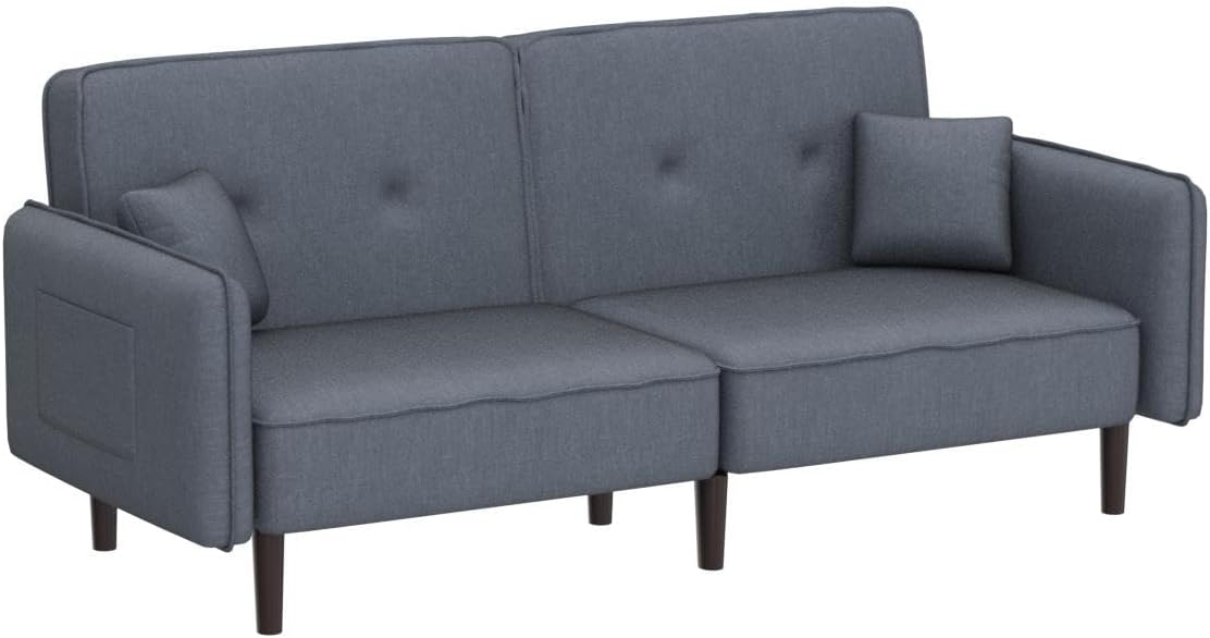 Futon Sofa Bed, Convertible Sleeper Sofa with Magazine Bag, Small Splitback Sofa