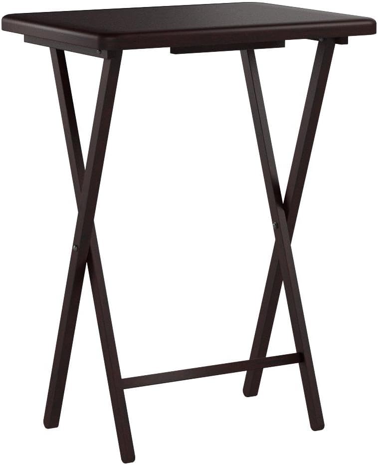 5 Piece Set, 4 Folding Wooden TV Tray Snack Tables with Storage Rack, Espresso