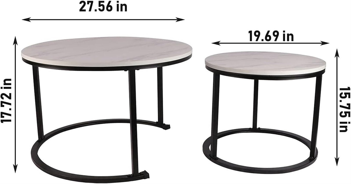 Modern Living Room Coffe Table Small Round Nesting Coffee Table 27" Wood and Metal