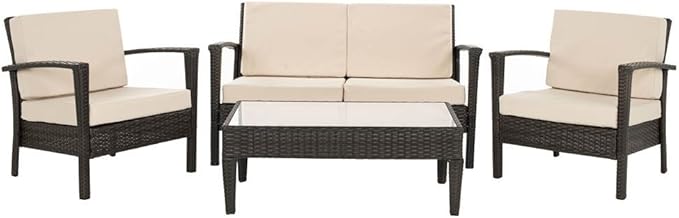 Outdoor Collection Piscataway Brown and Beige 4 Piece Wicker Patio Set, Linen Grey