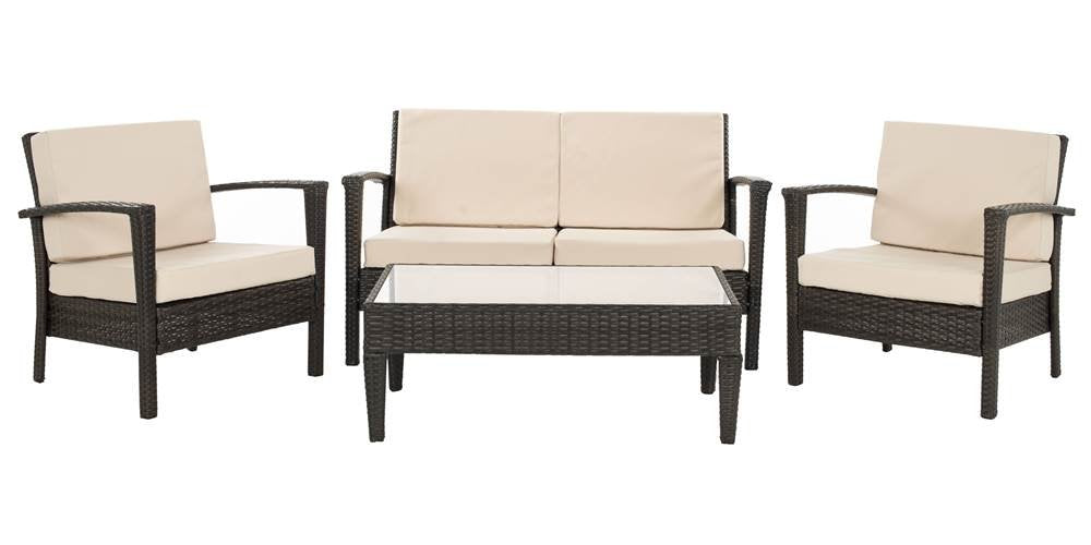 Outdoor Collection Piscataway Brown and Beige 4 Piece Wicker Patio Set, Linen Grey