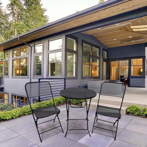 Padova 3 Piece Bistro Outdoor Backyard Dining Set with 2 Folding Chairs and Round