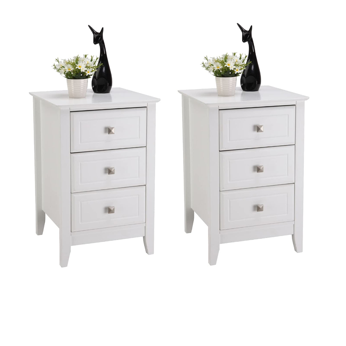 Upgraded White Nightstand with 3 Drawers, Modern Night Stands for Bedrooms Set of 2