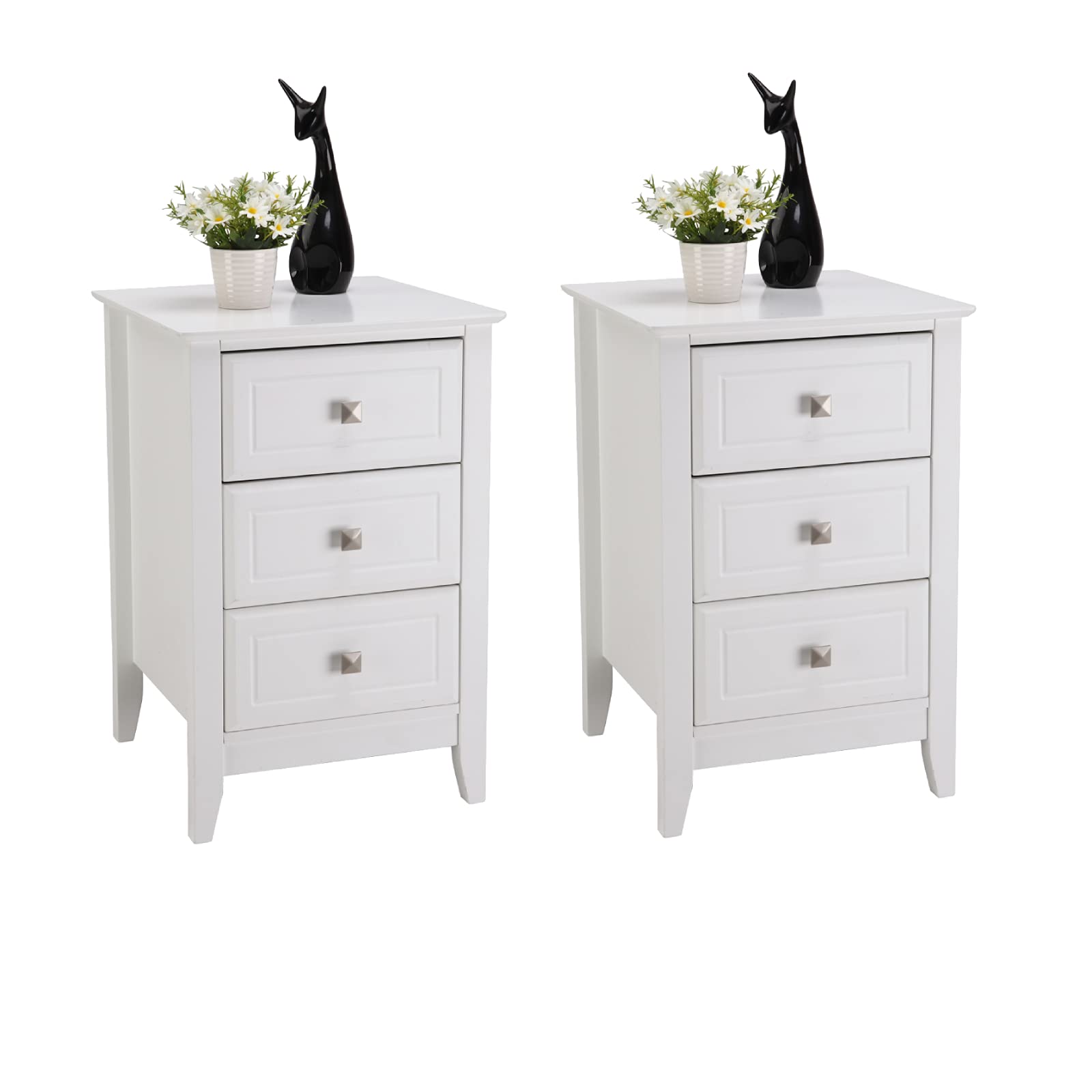 Upgraded White Nightstand with 3 Drawers, Modern Night Stands for Bedrooms Set of 2