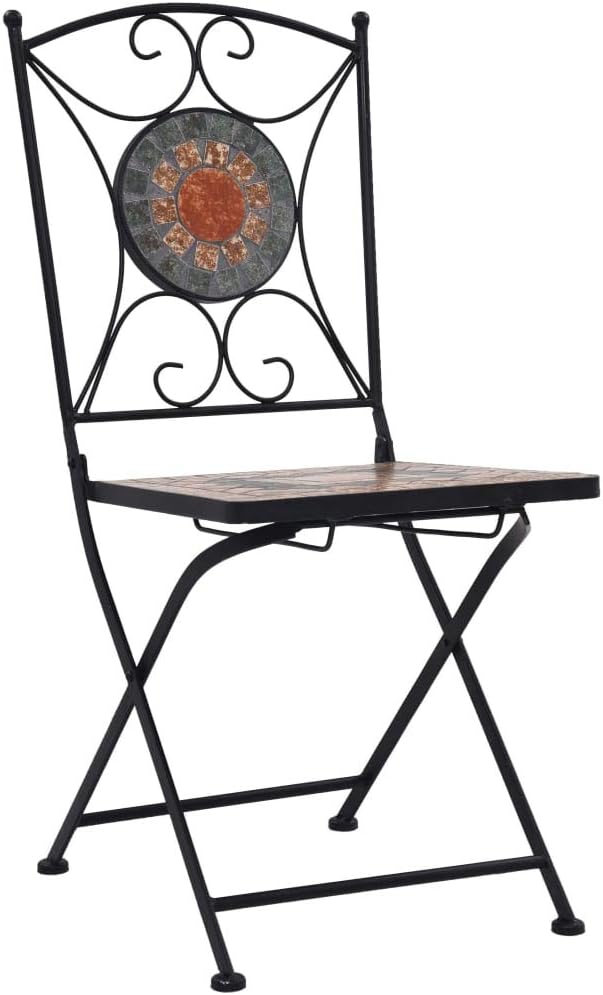 Mosaic Bistro Set 3-Piece Outdoor Patio Furniture - Terracotta Gray Orange Ceramic Tile