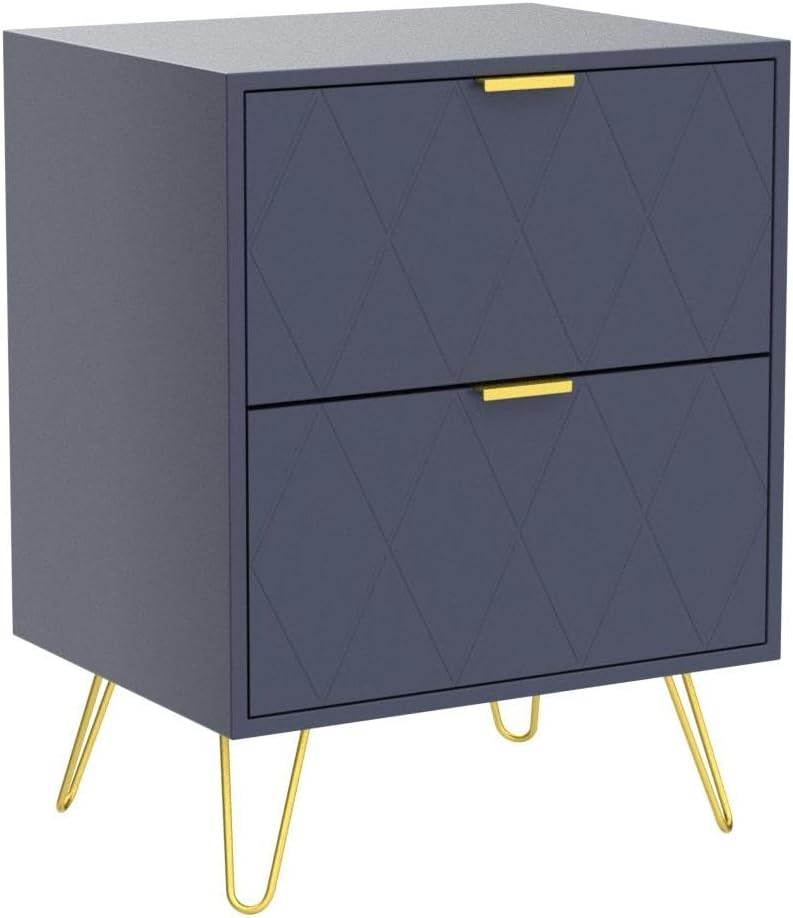 Large Navy Blue Nightstand Set of 2, End Side Table Double, Bedside Table with 2 Drawers