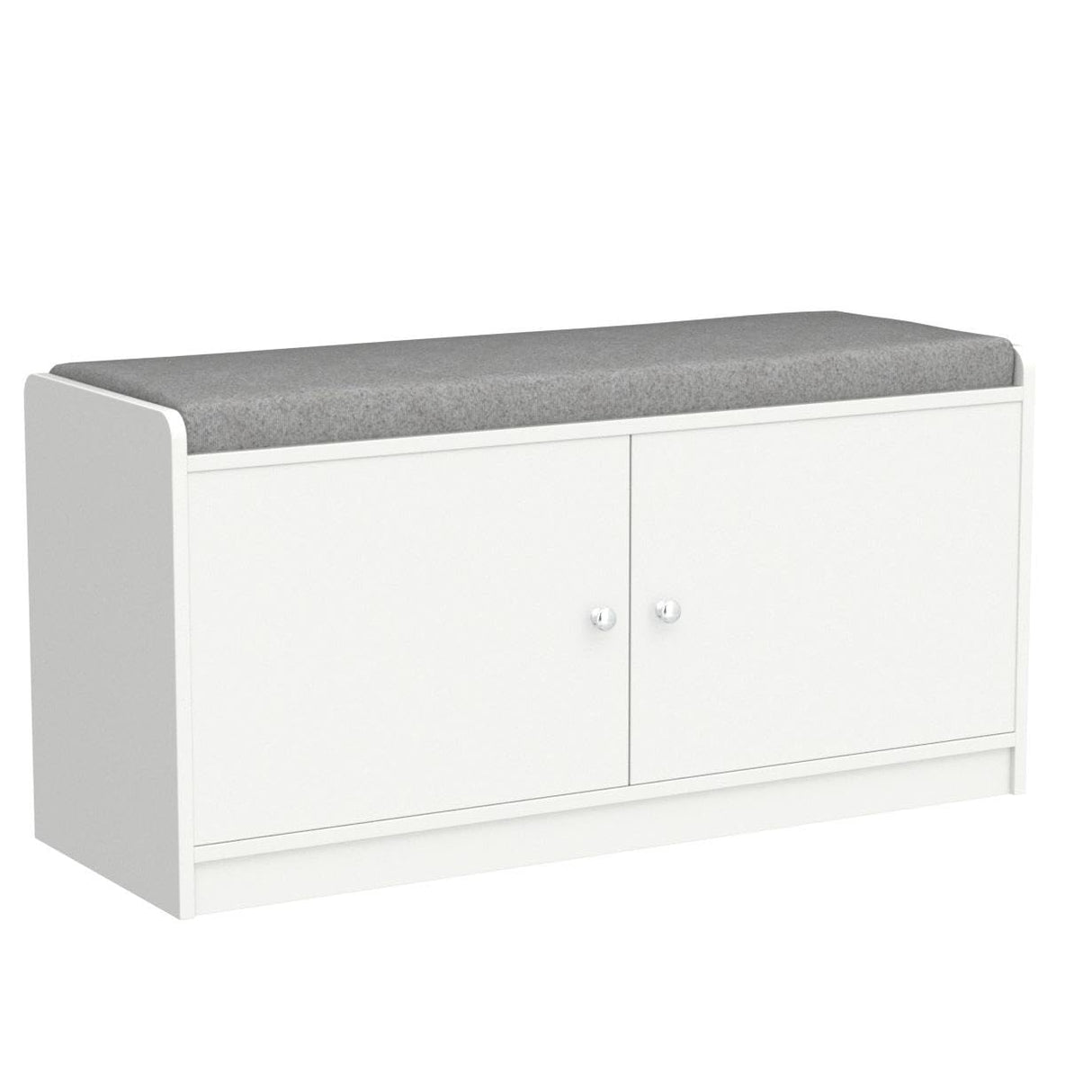 Wood Shoe Storage Bench with Cushion Seat, 2 Doors & 4 Storage Compartments, Entryway Shoe Rack Bench for Bedroom, Hallway, White and Grey (35.8āL x 13.7āW x 18.1āH)