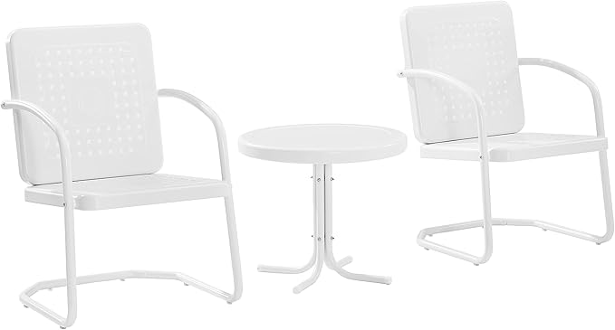 Bates 3-Piece Outdoor Chair and Side Table Set, Retro Metal Bistro Patio Conversation Sets