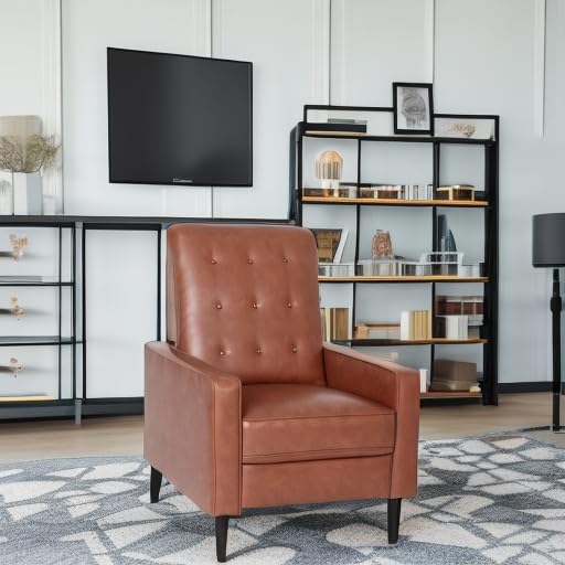 Erza LeatherSoft Button Tufted Pushback Recliner, Mid-Century Modern