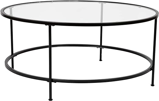 Astoria Collection Coffee and End Table Set - Clear Glass Top with Round Matte Gold Frame