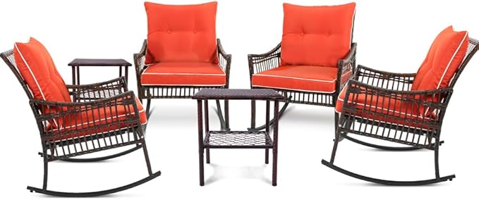 3-Piece Patio Furniture Set,Outdoor Rocking Chairs Set of 2, Patio Conversation Set