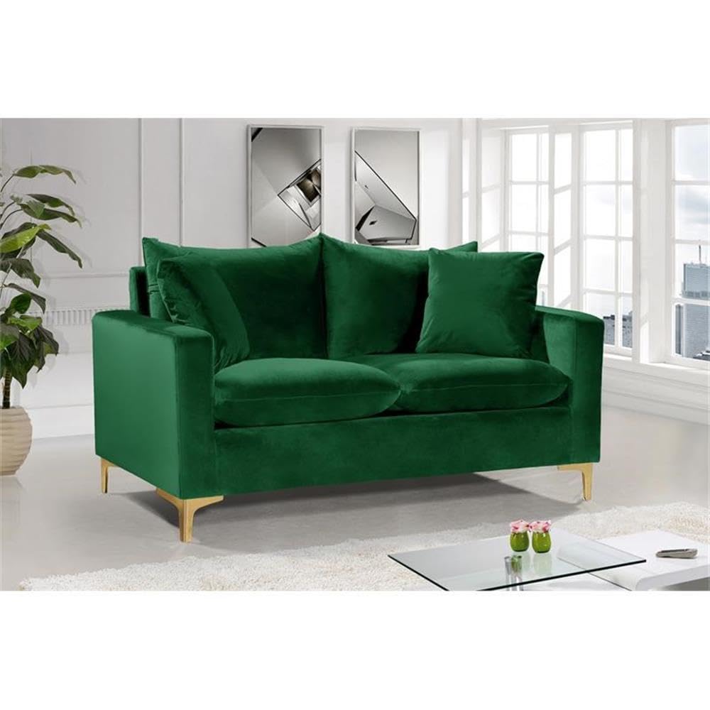 Naomi Collection Modern | Contemporary Green Velvet Upholstered Loveseat