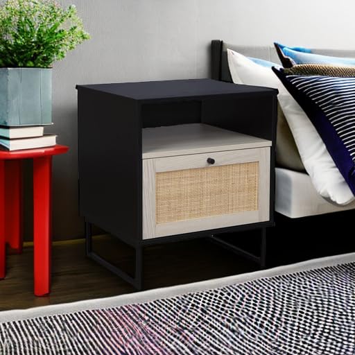 Mina Rattan Wood End Side Accent Table Nightstand