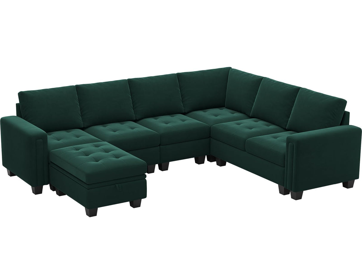 Sectional Sofa Couch 7-Seater Convertible Sectional Sofa Velvet Modular Sectional