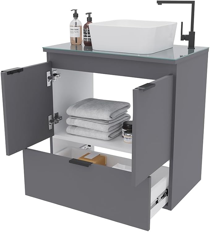 Soul 23" Combo Floating Bathroom Vanity with White Ceramic Sink Tempered Glass