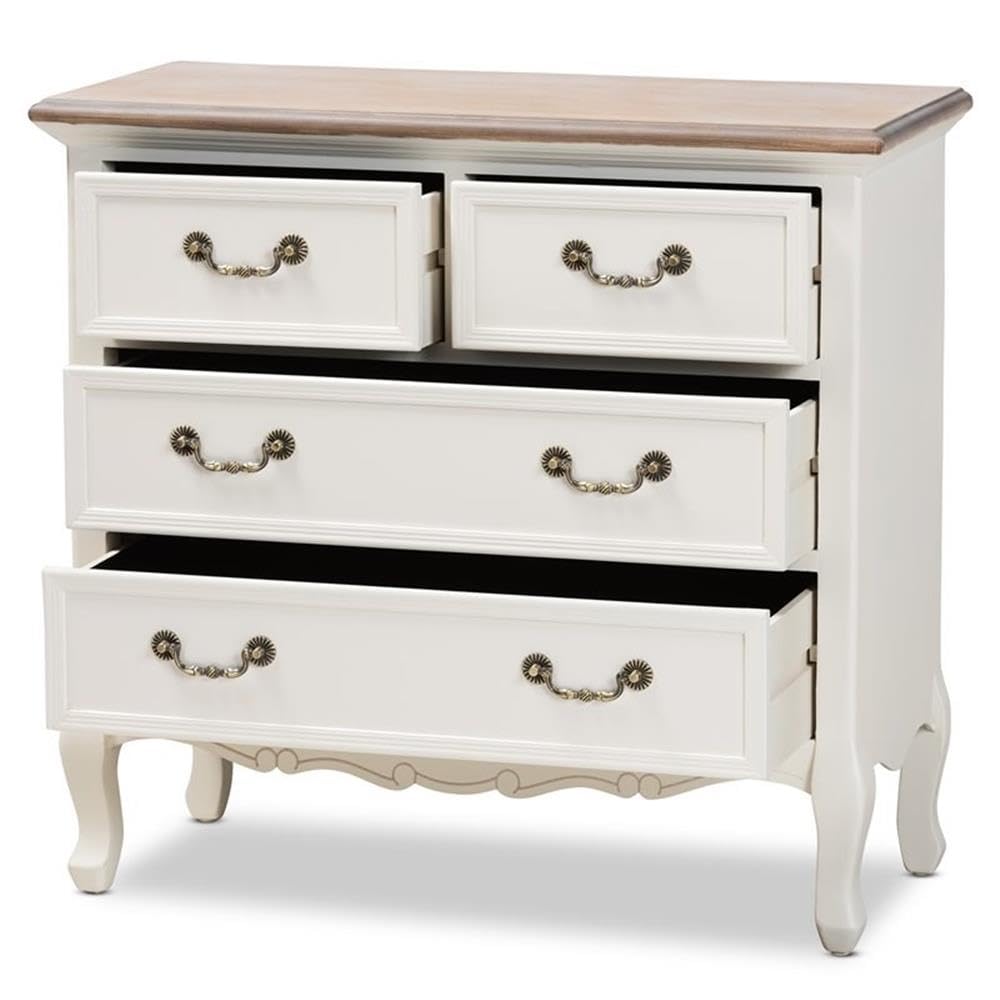 Amalie Antique French Country Cottage Two-Tone White and Oak Finished