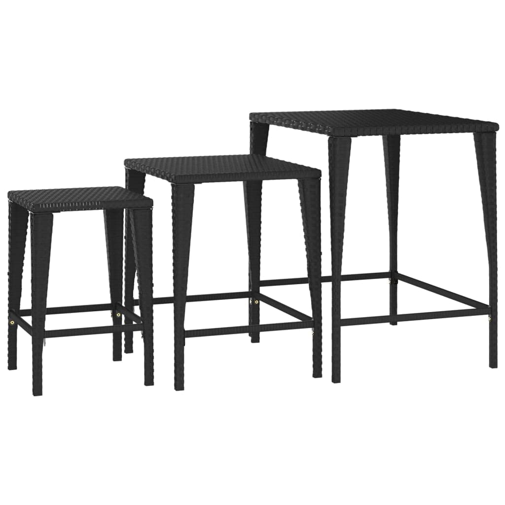 Black Poly Rattan Nesting Tables - Weather-Resistant, Easy to Clean, Versatile