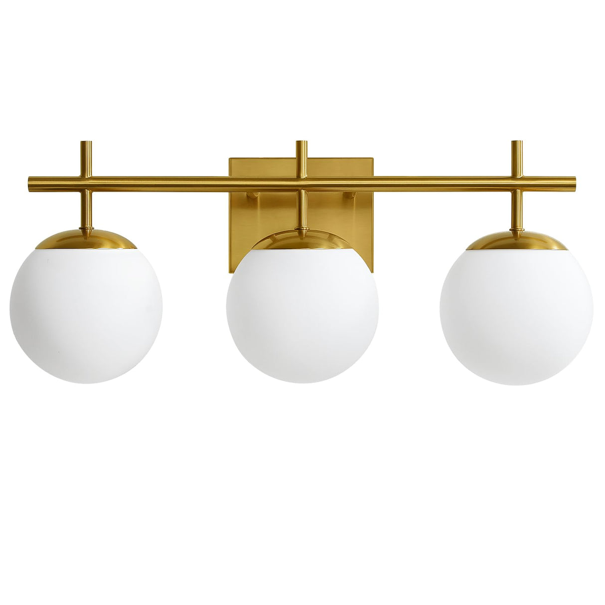 AIJIASI Gold Bathroom Light Fixtures, 3-Light Bathroom Vanity Light Over Mirror, Modern Vanity Lighting Fixtures with Milky White Globe Glass Shade, 22.4 inch Wall Sconce Light (Exclude E26 Bulb)