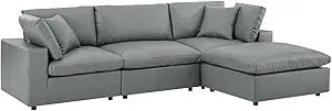 Commix Down-Filled Overstuffed Boucle Fabric 4-Piece Sectional Sofa
